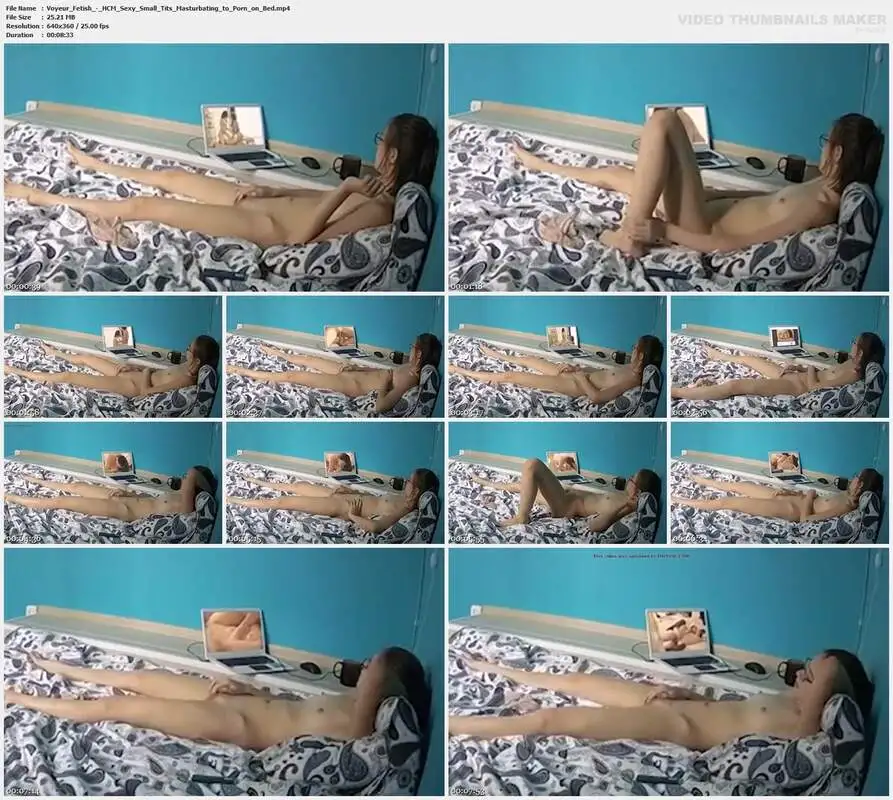 Voyeur Fetish - HCM Sexy Small Tits Masturbating to Porn on Bed